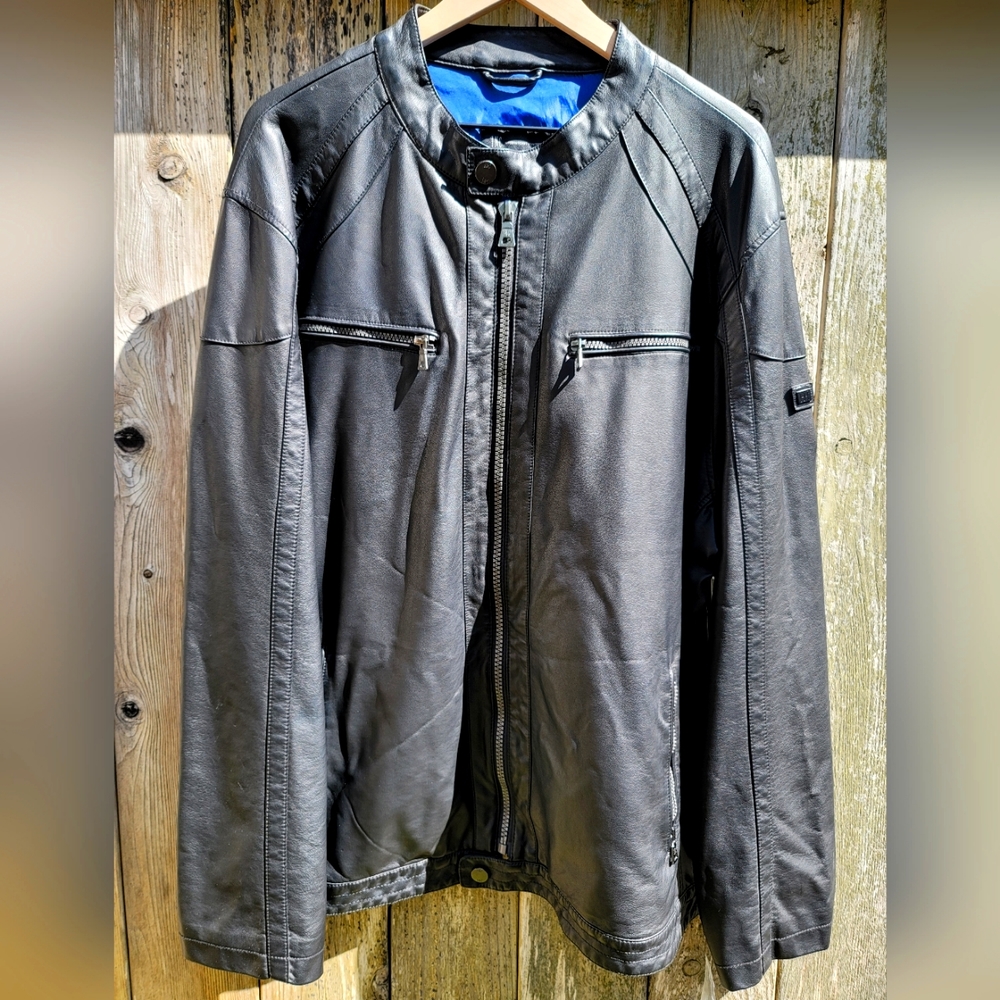 INC International Concepts Black Faux Leather Motorcycle Jacket XXL NWT